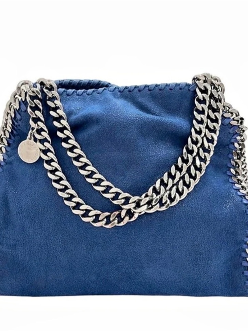 Stella McCartney Falabella Mini Tote Bag Blue vegan suede with Chain Strap